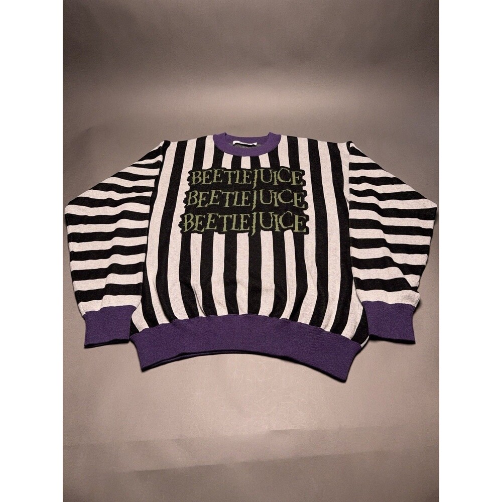BEETLEJUICE 2024 SANDWORM KNIT Black white Striped HOLIDAY UGLY SWEATER XL